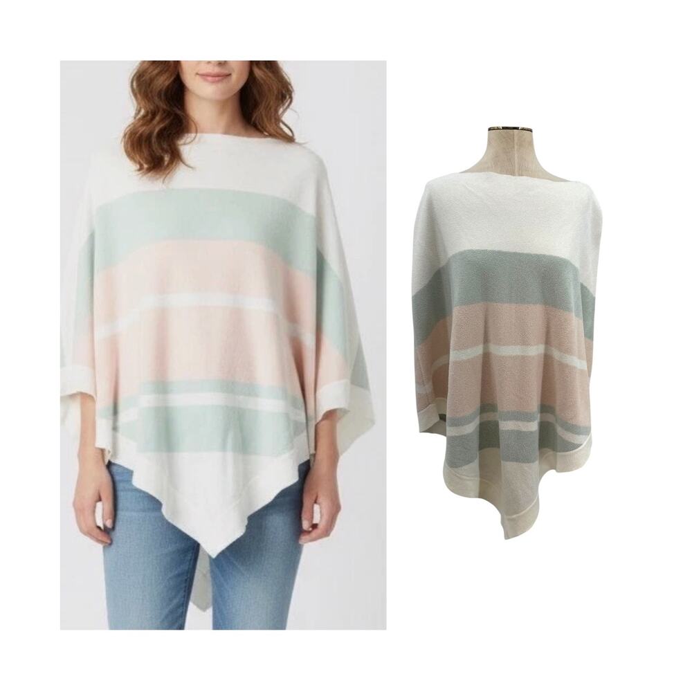 Barefoot Dreams CozyChic Ultra Lite Ocean Breeze Stripe Poncho One Size Plus